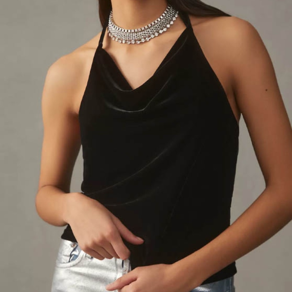 By Anthropologie Cowl Neck Velvet Halter Top